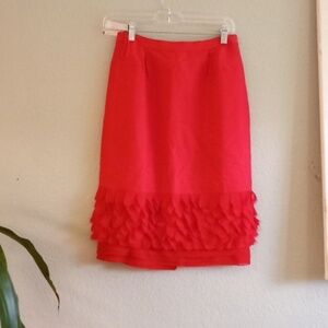 Peter Som Classic Cherry Red Skirt with Sheer Feminine Flutter Hem